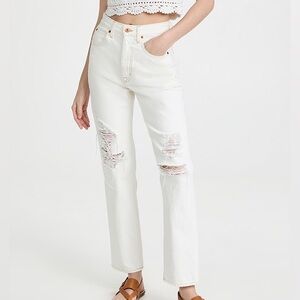 SLVRLAKE White Distressed High Waisted Straight Leg Dakota Jean Ivory Destructed